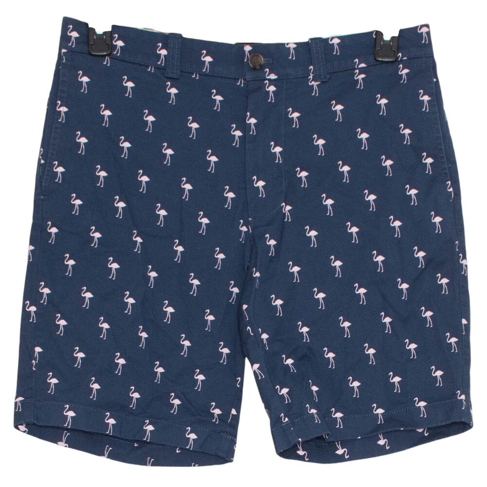 J Crew Mens Shorts Gramercy Flex Flamingo Print Flat Front Chino Blue Size 31 FD